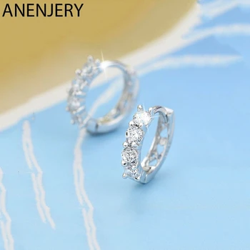 

ANENJERY Hollow Heart-shaped Hoop Earrings Silver Color Single Row Cubic Zircon Earrings For Women Jewelry S-E1166