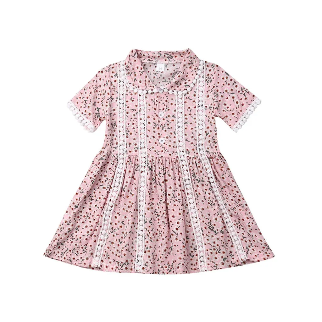 Baby Kids Girls Summer Short Sleeve Floral Printed Tassel Princess Dance Dress