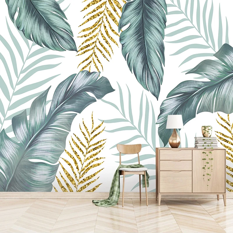Custom Nordic Abstract Leaves Art Pintura de Parede Fresco Moderno Quarto 3d Sala de Jantar Decoração de Papel de Parede