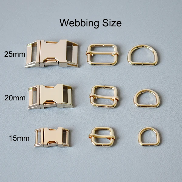 1 комплект 15 мм 20 мм 25 мм 30 мм Металлические боковые пряжки D кольца ползунки для paracord собаки кошки ошейник пряжки DIY Швейные аксессуары - Цвет: Gold