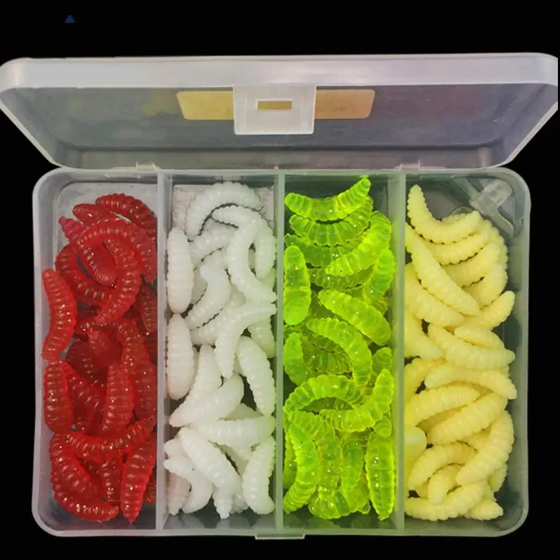 100 Pz/Lotto Esca Molle Larva Grub Proteine Esche Richiamo Morbido Verme Artificiale Esche Da Pesca Per Le Carpe