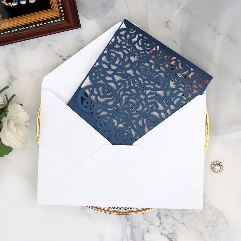  20pcs/set Laser Cut Rose Invitations Card with Rhinestone Kits Wedding Party - 4.0003E+12