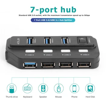 

USB 3.0 HUB USB HUB 2.0 Multi USB Splitter USB 3 Hab Use Power Adapter Hub USB 3.0 7 Port Expander PC Computer Accessories