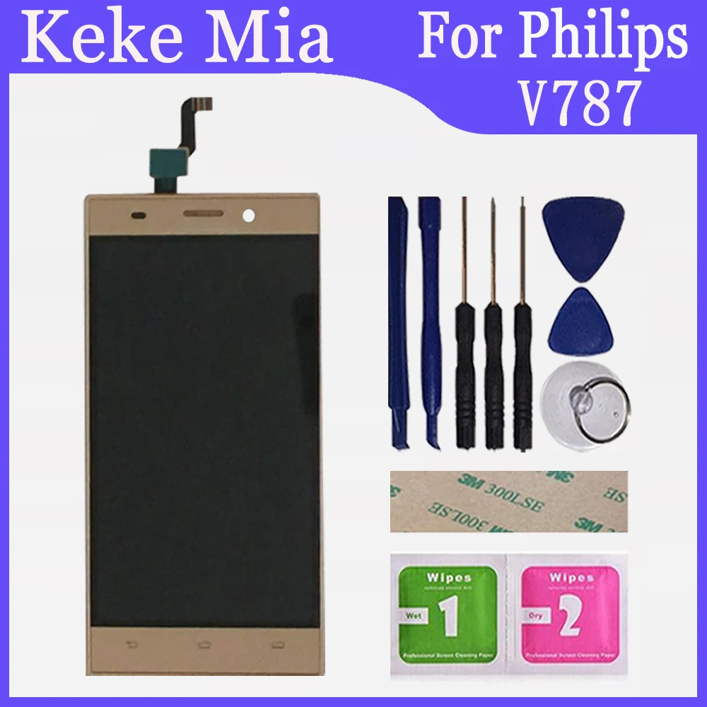 5," дюймовый ЖК-дисплей для Philips V787+ кодирующий преобразователь сенсорного экрана в сборе с заменой рамы Philips Xenium V787 - Цвет: Gold