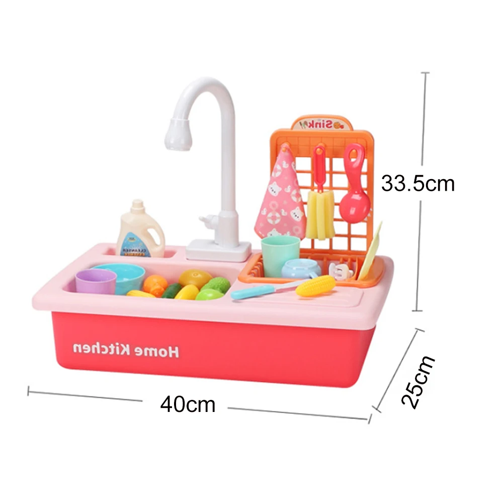 Pretend Role Play Kitchen Sink Toys Dishwasher Playing Toy with Running Water Automatic Faucets Play House Toys for Kids Gifts