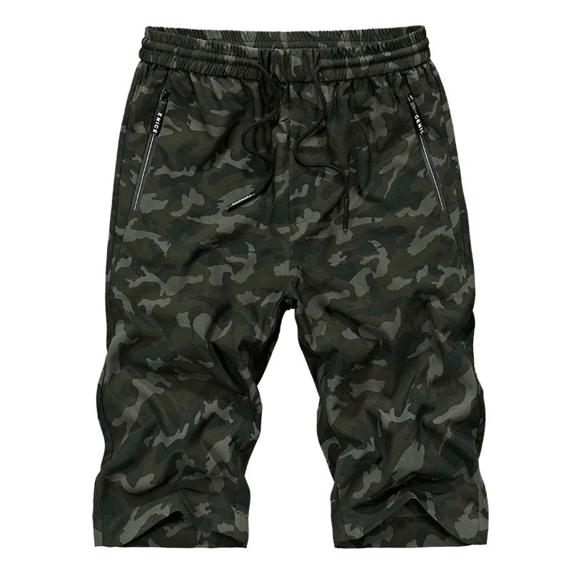 Calf Length Camouflage Pants for Men Summer Mens Quick Dry Cropped Trousers Man Drawstring Joggers Army Streetwear Thin 4XL