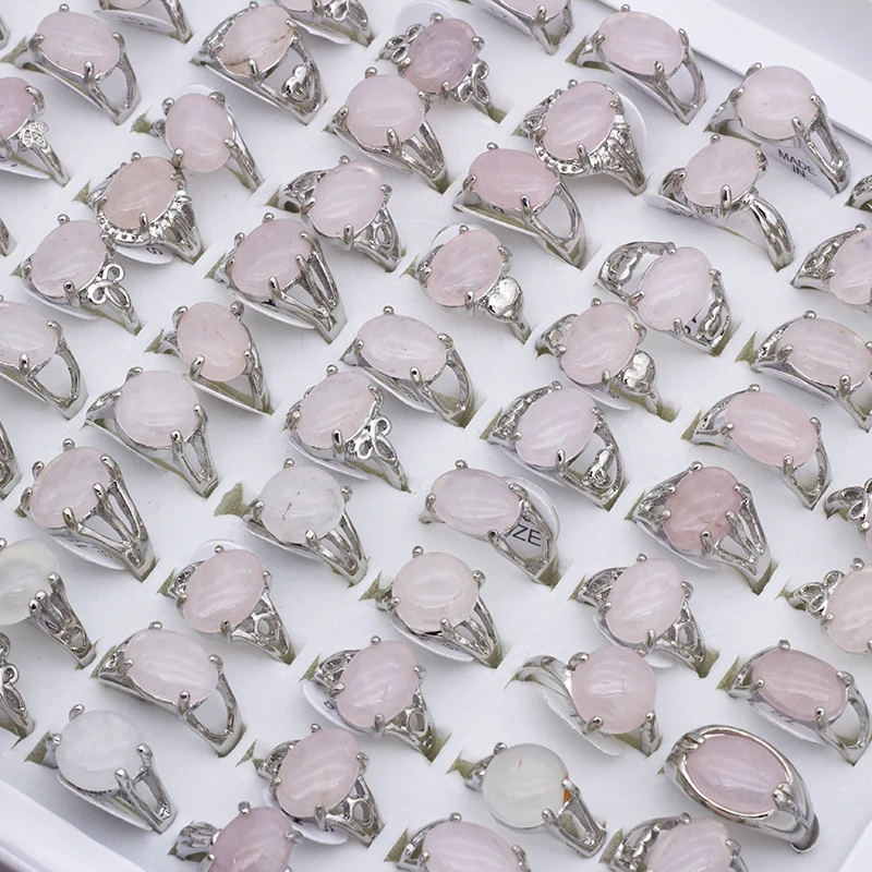 Vintage Natural Rose Pink Quartz Ring for Women Geometric Crystal Engagement Rings Set Female Gift Fine Jewelry 25Pcs/lot 3