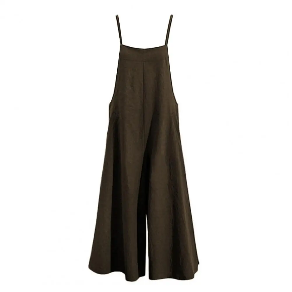 

Summer Women Overalls Jumpsuit Solid Color Wide Leg vestidos Casual Outfit Shoulder Strap Side Pockets Loose Office Lady Romper