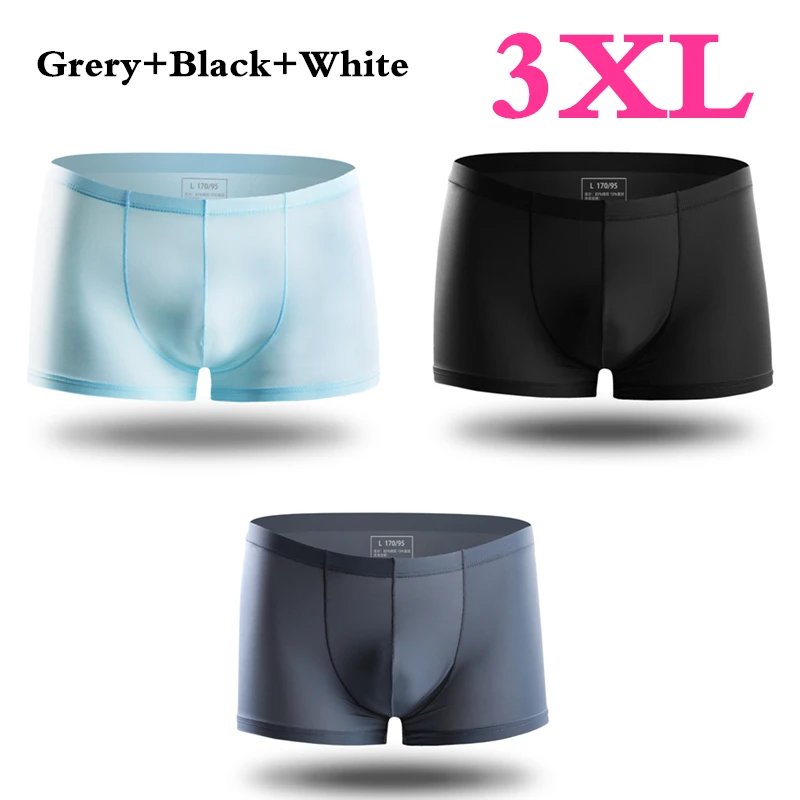 Black Blue Grey 3XL 3 шт., Xiaomi mijia, летние, ультра-тонкие, мужские трусы, шелк льда, бесшовные, мужские боксеры, одноцветные, полупрозрачные, дышащие трусы - Color: Black Blue Grey 3XL
