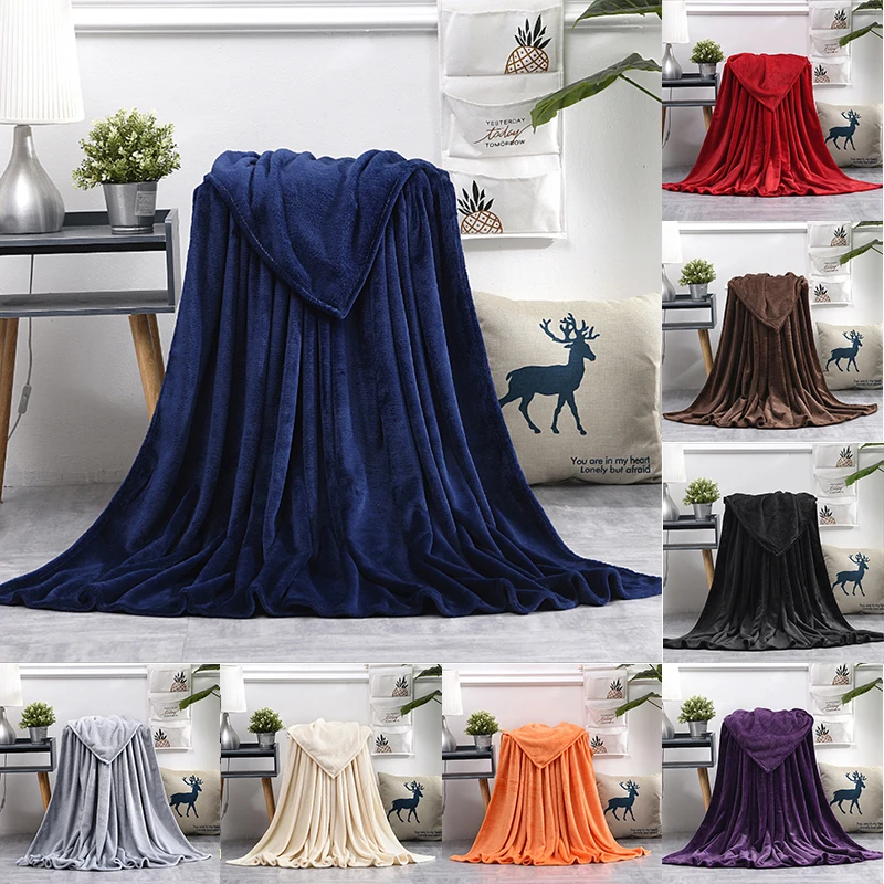 

Soft Warm Coral Fleece Blanket Flannel Plush Throw Blankets On Sofa Bed Travel Light Thin Mechanical Wash Solid Color Bedspread