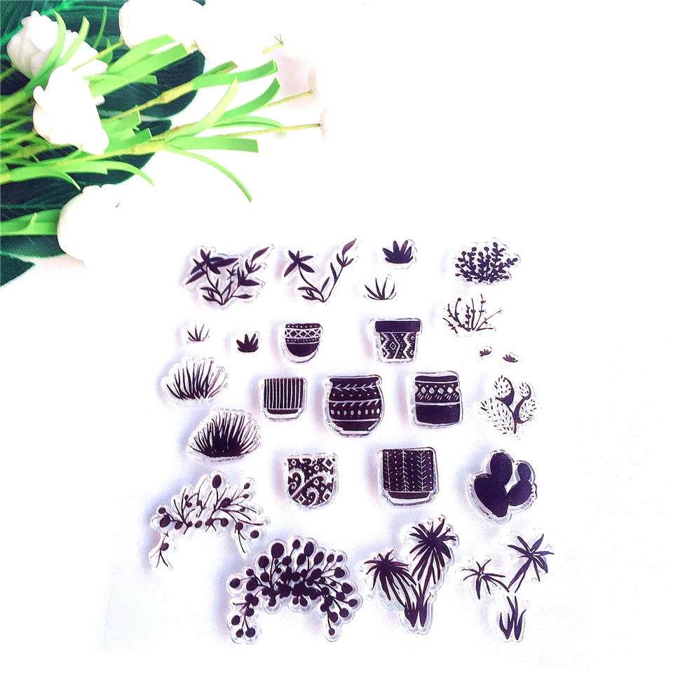 14*14 Flowerpots Plant Craft Transparent Silicone Stamp Seals for Scrapbooking DIY Photo album Decorative Clear Stamps Sheet