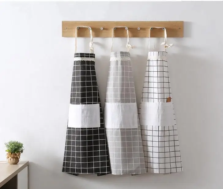 Plaid Lace Apron Korea Adjustable Kitchen Cooking Apron Unisex Kitchen Cook Apron With Pockets Home Textiles Tool DHL SN2791