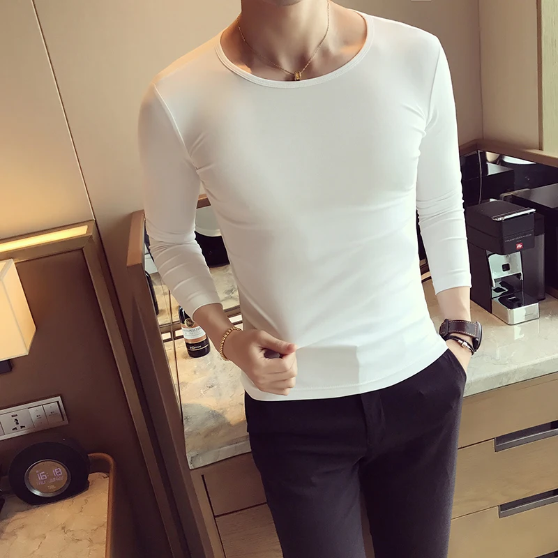 

2020 Spring Men's Solid Color Spring and Autumn Long-sleeved Bottoming Shirt Korean Wild Tight Shirt T-shirt Casual O-Neck