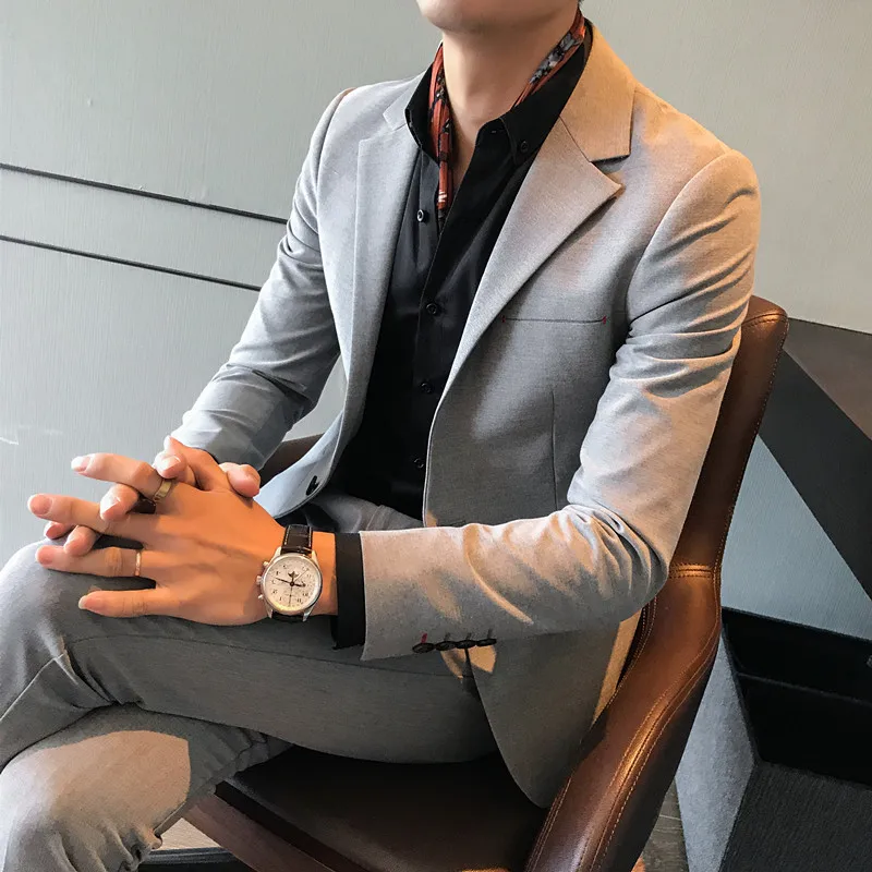 Autumn New Men's Slim Fashion Suit Men's Hair Stylist Korean Version of The Personality Line Trend Business Casual BlazersQX1293