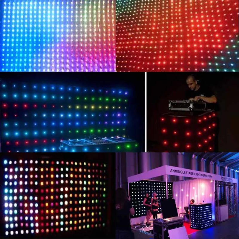P18 RGB LED Video Curtain Stage 7 color LED DMX Curtain RGB Star Curtain P20 Decoration Curtain 2x3M:2x4M:3x4M:3x6M:4x6M 12