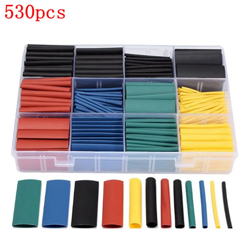 530pcs 530 шт. термоусадочные трубки изоляционные, термоусадочные трубки ассортимент электронные полиолефина провода кабельная муфта комплект термоусадочными трубками - Цвет: 530pcs