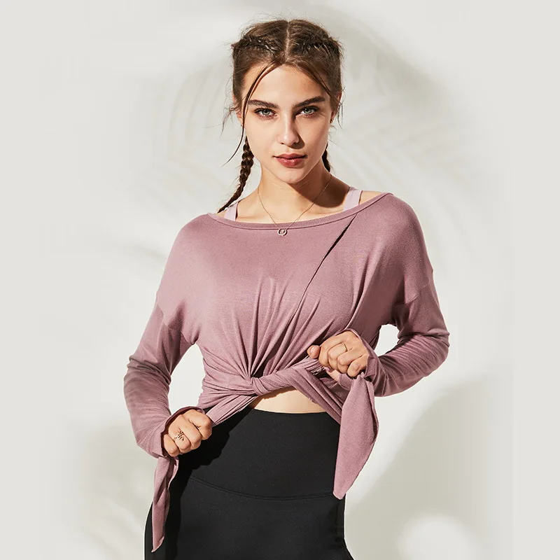

Women Long Sleeve Sport Shirt with Thumb Holes Loose Yoga Shirt Quick Dry Elastic Jogging Running Fitness Top Jersey