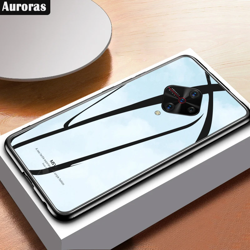 Auroras для Vivo S1 Pro Чехол из закаленного стекла с мягкой рамкой ТПУ ударопрочный