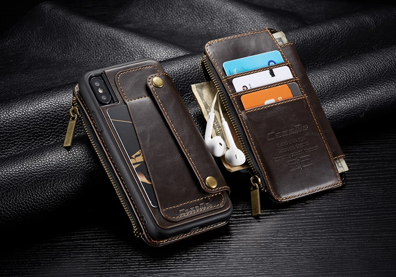 Винтажный кожаный чехол на молнии для iPhone X, 10, XR, XS, Max, 7, 8, съемный кошелек, чехол для телефона, для iPhone 6, 6s, 7, 8 Plus, флип-чехол, Capa