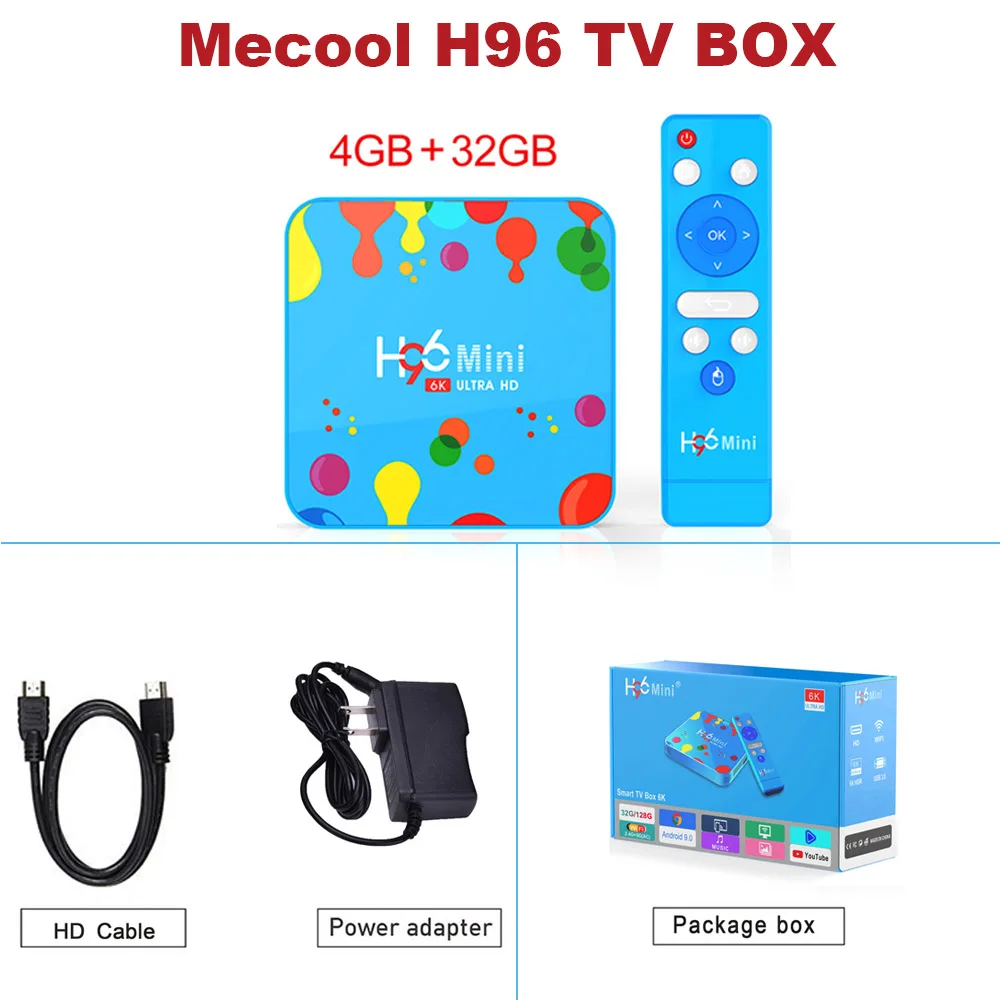 MECOOL H96 Andriod 9,0 ТВ коробка 4G Оперативная память+ 32/128G Встроенная память Мини-Камера Allwinner H6 4 ядра ТВ коробка 6K HD 4K 30fps H.265 комплект для умного дома компьютерной приставки к телевизору - Цвет: H96 TV BOX 4-32G