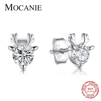 

Mocanie Sparkling AAA CZ Elk Pattern Stud Earring For Women 925 Sterling Silver Cute Animal Antlers Ear Pin Wedding Jewelry Gift
