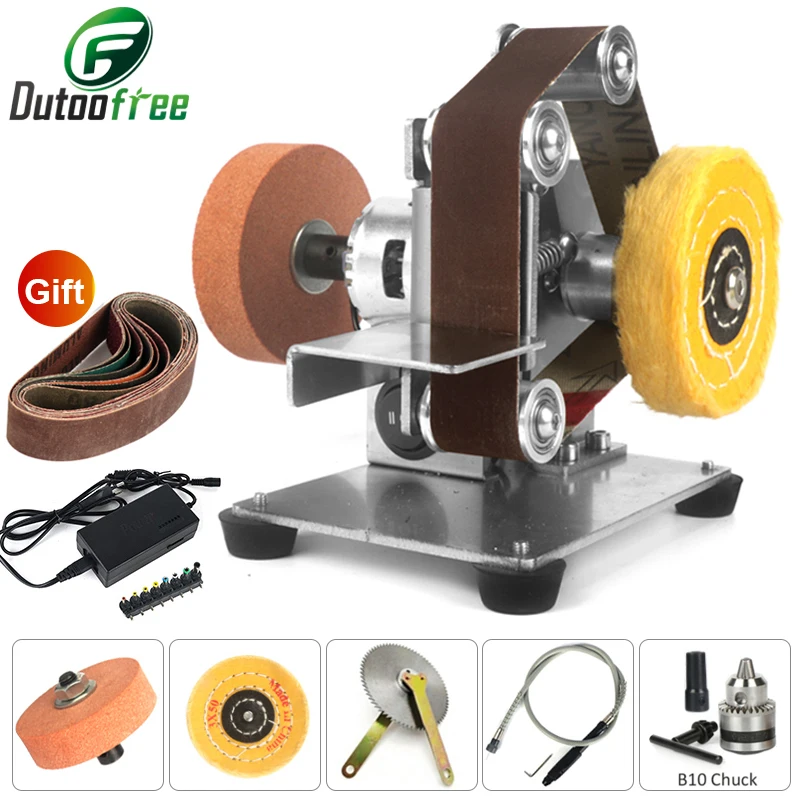 Electric Polisher Electric Orbital Sander Multifunctional Grinding Machine Belt Grinder Mini Electric Belt Sander DIY Polishing Grinding Machine Cutter Edges Sharpener