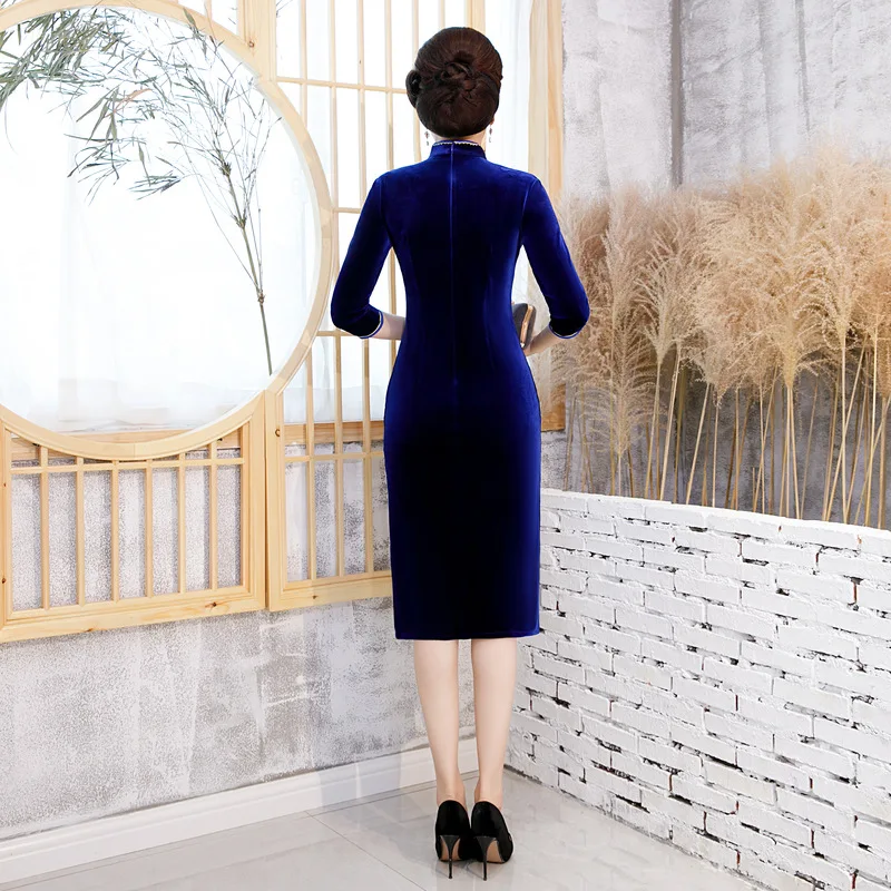 Горячее китайское свадебное платье женское платье средней длины Cheongsam Золотое тонкое китайское традиционное платье женское Qipao для свадебной вечеринки вышивка
