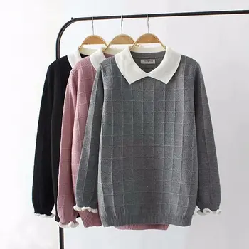 

Plus Size Autumn Women's Pullover Sweater 2020 Knitted Sweater, High quality long Seeve lapel ladies Sweater