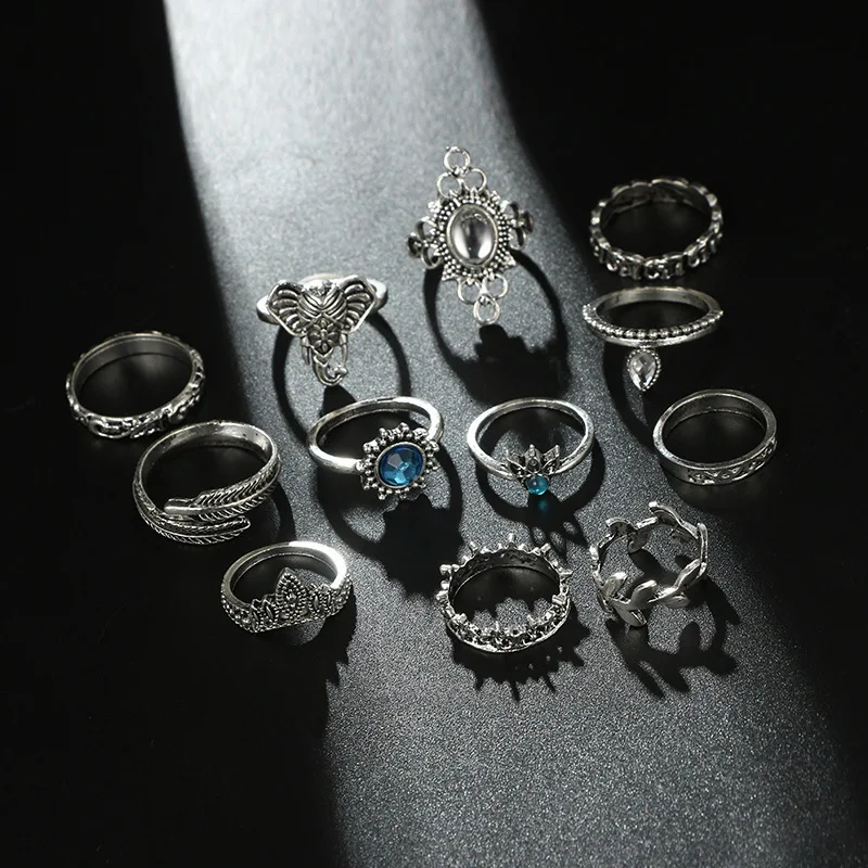 Bague Femme, винтажные кольца для женщин, геометрической формы, в стиле бохо, цветок, кристалл, кольцо на кончик пальца, набор, богемный, миди, ювелирные изделия, серебряный цвет