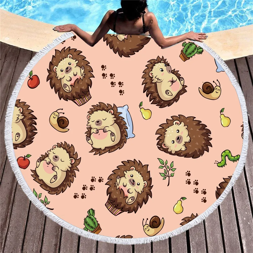 Hedgehog/Snails Round Beach Towel Swimming Cover 3D Print Home Decor Shower Bath Carpet Yoga Matt Microfiber Travel Blanket |