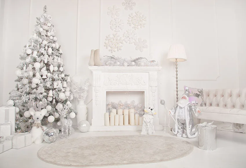 7x5FT White Room Santa Claus Tree Reindeer Candles Merry Christmas Custom Photo Studio Backdrop Background Vinyl 220cm x 150cm |