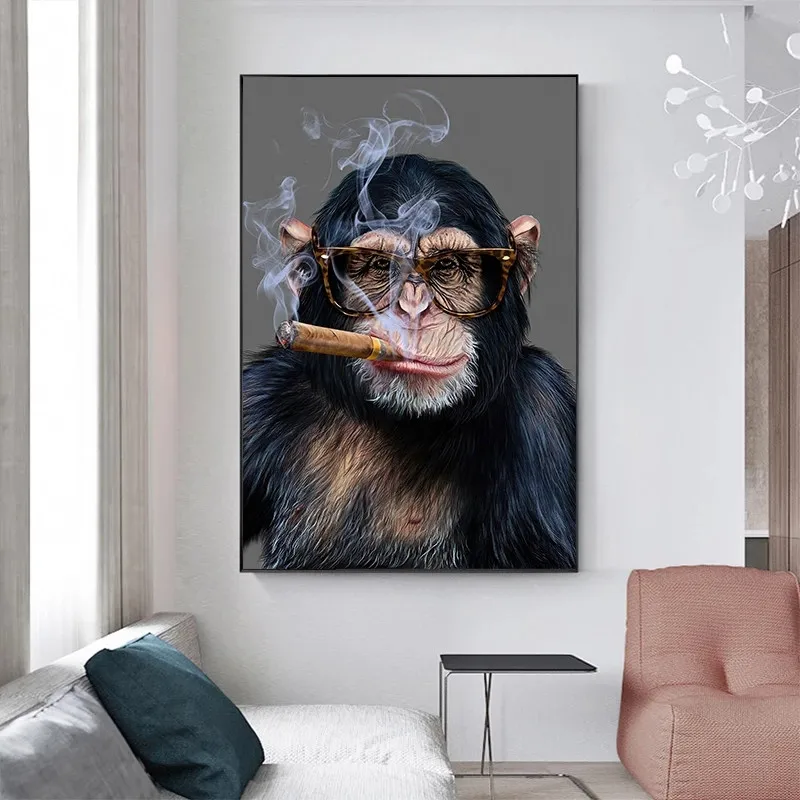 

Abstract Smoking Monkey and Gorilla Canvas Painting Posters and Prints Street Art Animal Wall Art Pictures for Living Room