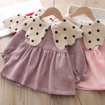 

Autumn Baby Girls Dot Print Lapel Corduroy Dresses 2019 Children's Dresses