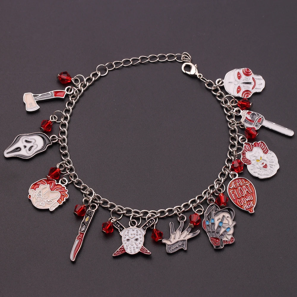 

Chucky Face Charm Bracelets Stephen Kings IT Penny Wise Jason Hockey Horror Bracelet Cosplay Gifts For Men Women Bangle Jewelry