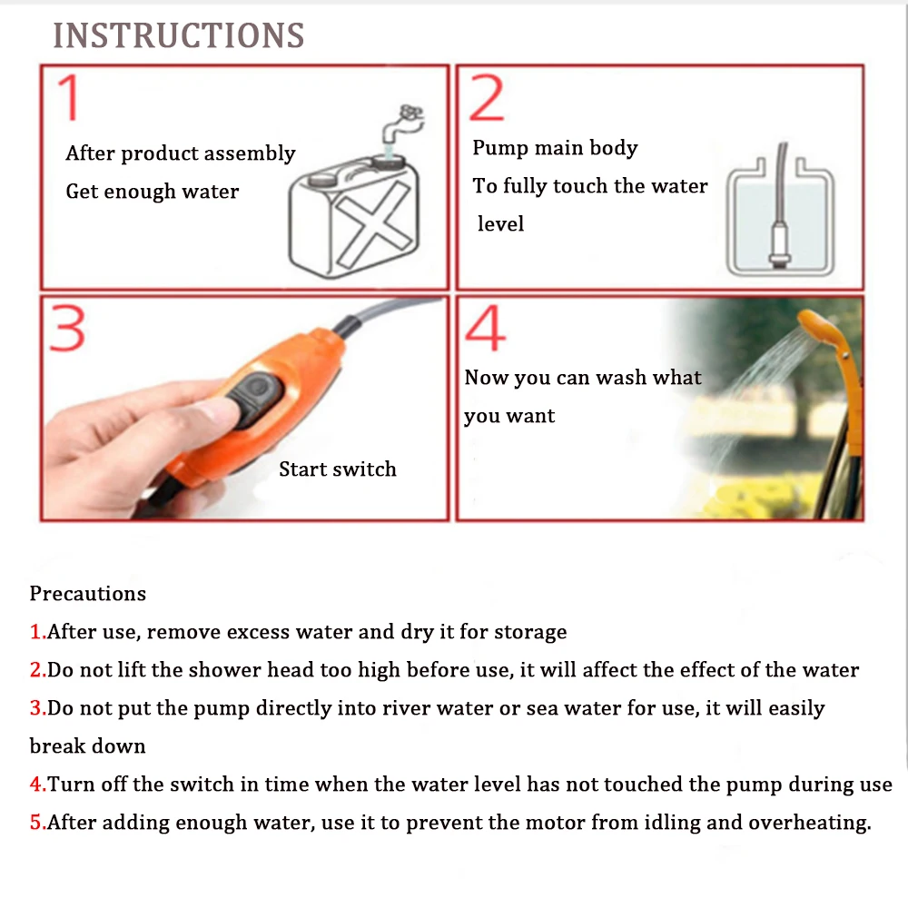 Portable Camping Shower 12V Electric Car Washer Outdoor Shower Hiking Accessories for Travel Hiking Car Washing Pet Washer