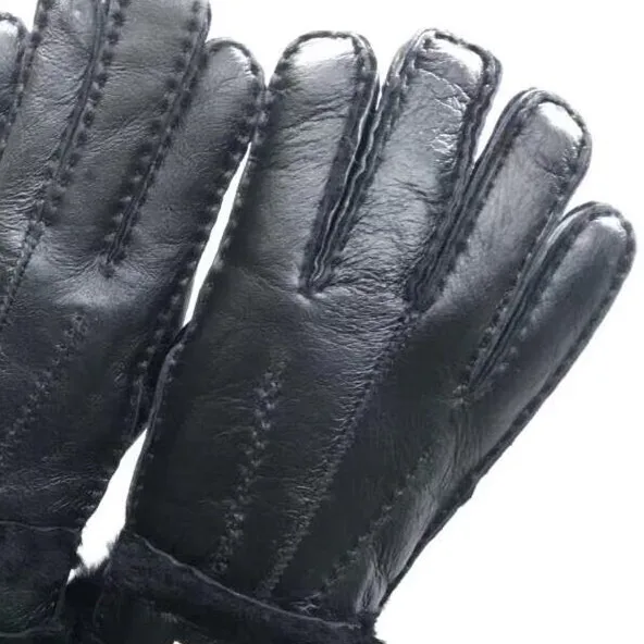 Зимние перчатки из натуральной овчины для мужчин и женщин, парные перчатки из натуральной овчины и кашемира, теплые кожаные перчатки на весь палец - Цвет: black