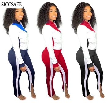 

Leg Opening Zipper Long Pants 2 Piece Set Women Turtleneck Cardigan Patchwork Activewear Plus Size Clothing Sweat Suit Casual