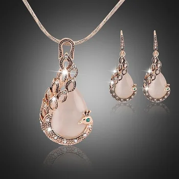 Delysia King 2021 Trendy Women Peacock Necklace and Earrings Set Fashion Cat’s Eye Banquet Accessories