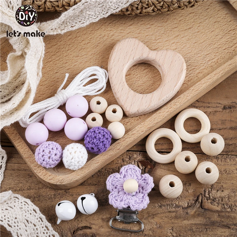 Let's make baby products буковое дерево силиконовый Прорезыватель 1 Набор крючком цветок