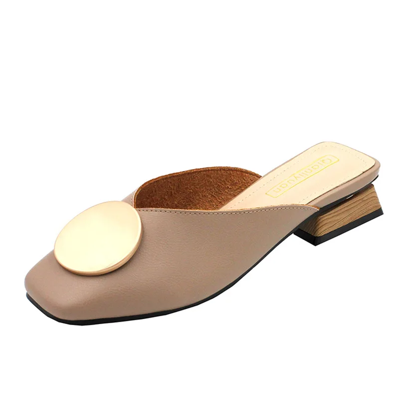 2021 Brand Designer Women Slippers Slip On Mules Flat Heel Casual Shoes British Buckle Slides Wooden Block Heels Summer Footwear | Обувь