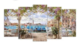 

full Diamond Embroidery Diy Diamond Painting seaside villa canvas Paintings Cross Stitch Diamond Mosaic home Decoration 5pcs set