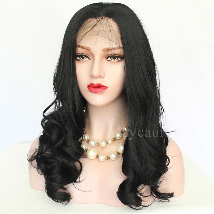 Maycaur Black Wavy Synthetic Lace Hair Front Wigs for Black Women Short Bob Glueless Wigs with Natural Baby Hair