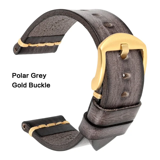 Maikes Genuine Leather Watchband for Galaxy Watch Strap 18mm 20mm 22mm 24mm Watch Band Tissote Timex Omega Wrist Bracelets Polar Grey-Gold