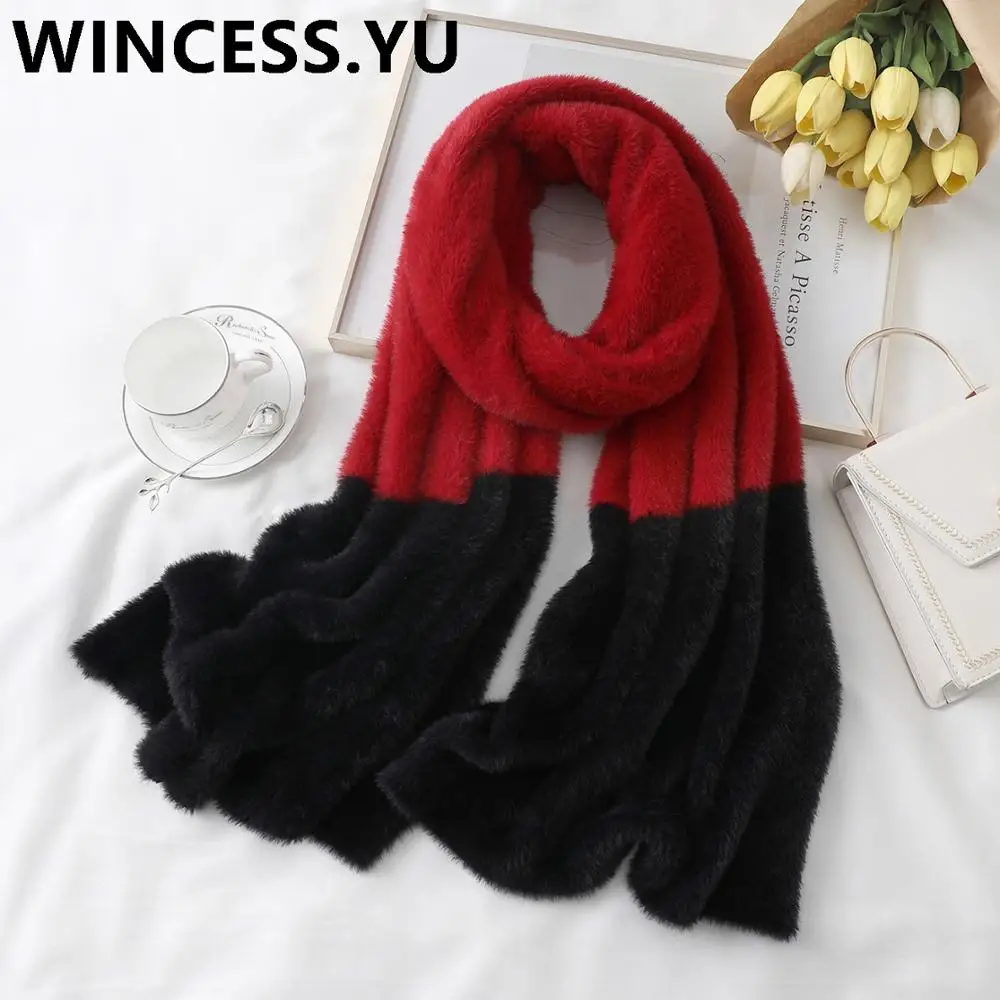 2019 однотонный пушистый шарф женский Осень зима кашемир под норку длинный