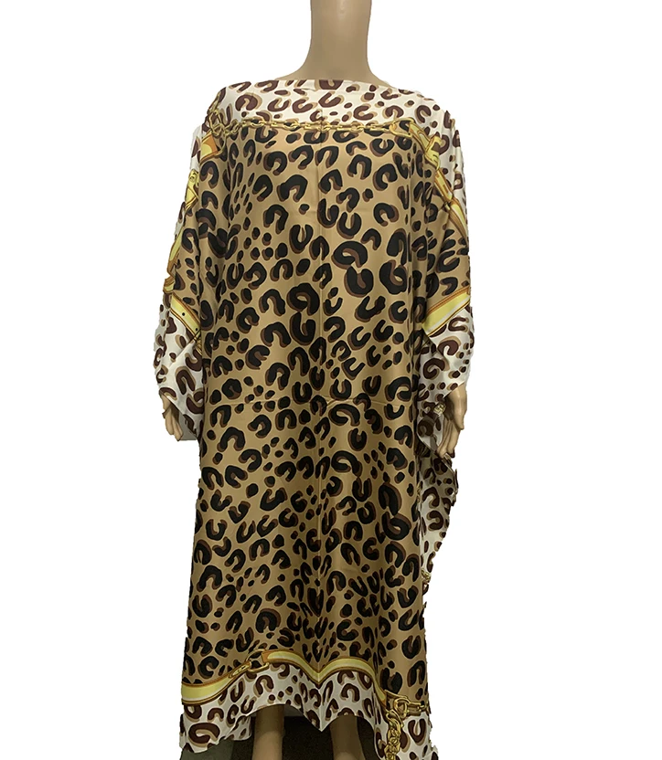 Kuwait Women  Leopard print bohemian Silk kaftan maxi dress Loose Sleeve Dashiki African Muslim Abaya Boubou Gowns Kaftan dress 2023 summer print short sleeve maxi dress muslim abaya women hijab scarf kaftan african dashiki beach cover up caftan gown boho