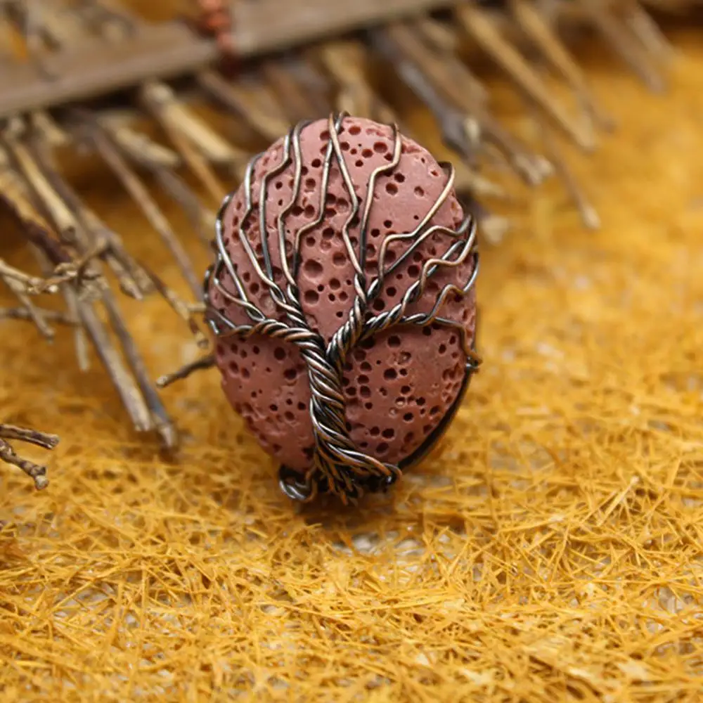 12pcs Natural Stone Multicolour Volcanic Rock Rings antique copper Wire Handmade Wrap Kabbalah Treat Ring for Women Jewelry Free | Украшения