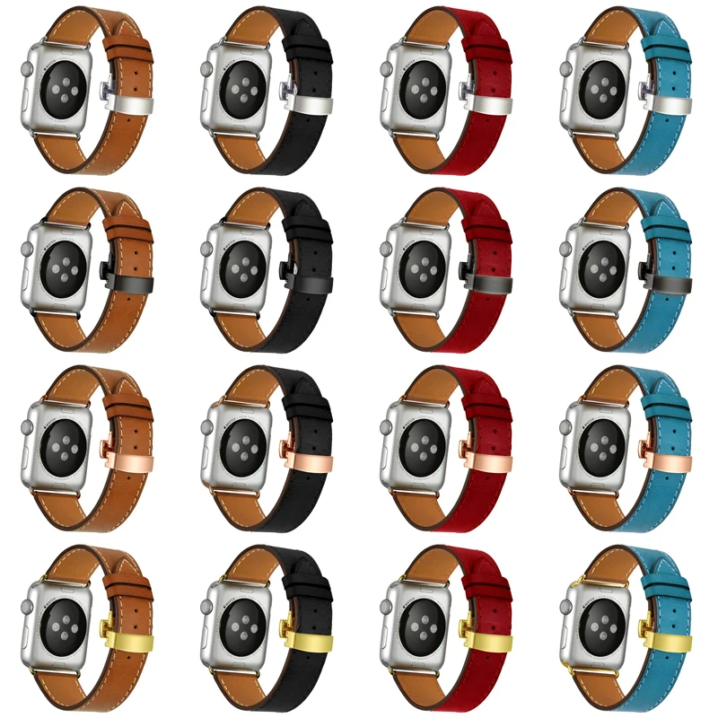 Кожаный ремешок для Apple watch band 4 44 мм 40 мм correa iwatch 5 4 3 2 ремешок 42 мм 38 мм Пряжка бабочка Apple watch 4 аксессуары