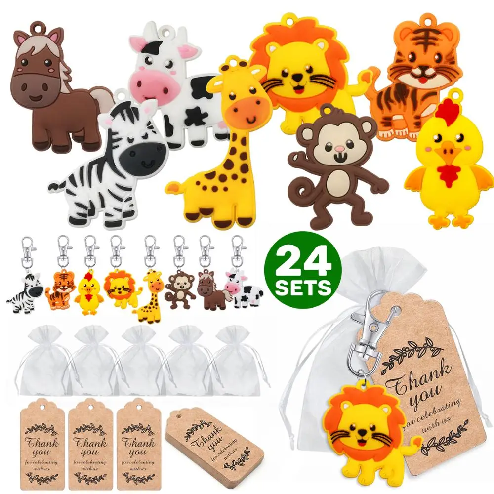 24 Pieces of Jungle Safari Animal Keychains Suitable for Safari Party Supplies Children's Party Bag Filling Jungle Bab party toys,toy gift filler,pop keychain toys,baby buddha keychains