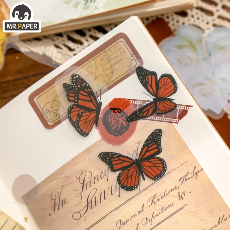 Mr.paper 6 Designs 12 Pcs/bag Bottled Flowers Series Plant Style Butterfly Flower Hand Account Material DIY Decoration Stickers