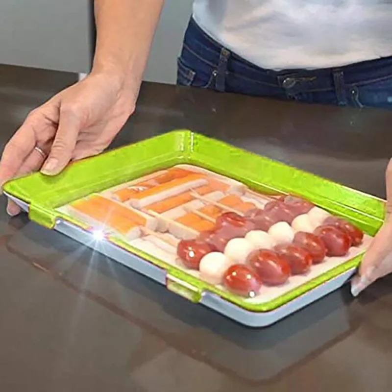 Превосходный лоток для хранения пищевых продуктов пластиковый лоток для хранения эластичная пленка Пряжка контейнер для хранения, кухонные инструменты многоразовые